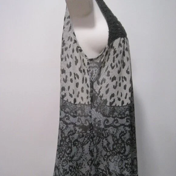 Vanity Womens Medium Sleeveless Top Sheer Polyester Dark Leopard & Lace Crochet - Picture 5 of 6